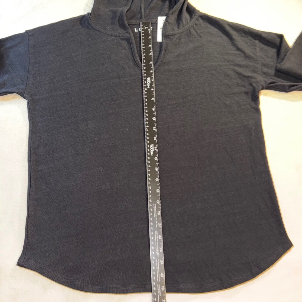 LOFT NWT Womens Black Slub Knit Notched V-Neck Hoodie Sweatshirt Medium - Picture 4 of 6